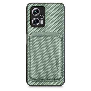 For Xiaomi Redmi Note 11T Pro 5G Carbon Fiber Leather Card Magnetic Phone Case(Green)