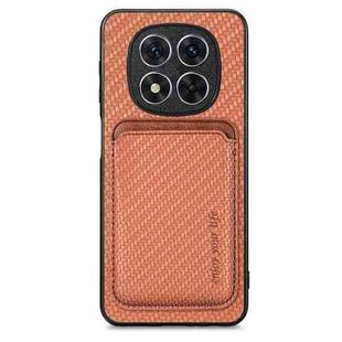 For Xiaomi Redmi Note 14 Pro+ 5G Carbon Fiber Leather Card Magnetic Phone Case(Brown)