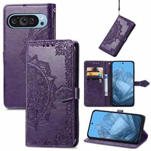 For Google Pixel 9 Mandala Flower Embossed Leather Phone Case(Purple)