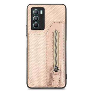 For vivo T1 Carbon Fiber Horizontal Flip Zipper Wallet Phone Case(Khaki)