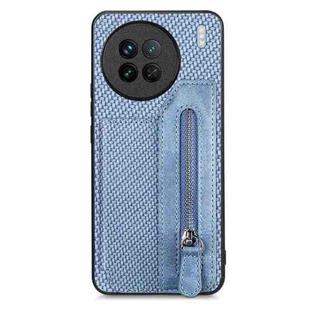 For vivo X90 Carbon Fiber Horizontal Flip Zipper Wallet Phone Case(Blue)