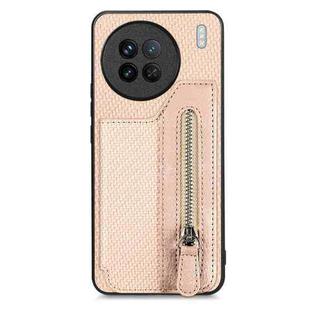 For vivo X90 Carbon Fiber Horizontal Flip Zipper Wallet Phone Case(Khaki)