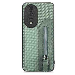 For Honor 80 Carbon Fiber Horizontal Flip Zipper Wallet Phone Case(Green)