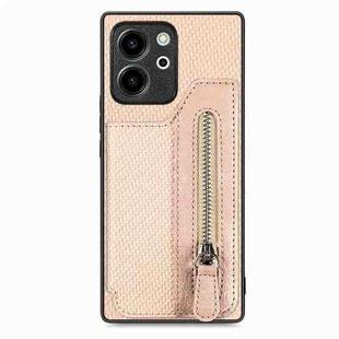 For Honor 80 SE Carbon Fiber Horizontal Flip Zipper Wallet Phone Case(Khaki)