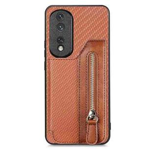 For Honor 80 Pro Carbon Fiber Horizontal Flip Zipper Wallet Phone Case(Brown)