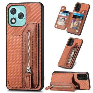 For Honor 400 Lite Global Carbon Fiber Horizontal Flip Zipper Wallet Phone Case(Brown)