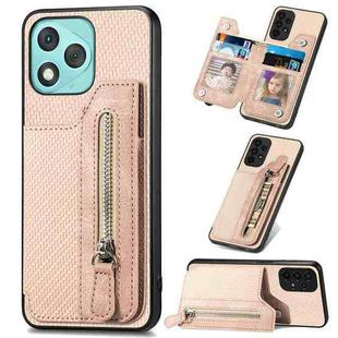 For Honor 400 Lite Global Carbon Fiber Horizontal Flip Zipper Wallet Phone Case(Khaki)