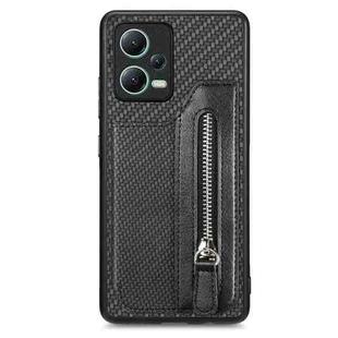 For Redmi Note 12 5G Carbon Fiber Horizontal Flip Zipper Wallet Phone Case(Black)