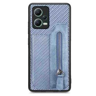 For Redmi Note 12 5G Carbon Fiber Horizontal Flip Zipper Wallet Phone Case(Blue)