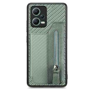 For Redmi Note 12 5G Carbon Fiber Horizontal Flip Zipper Wallet Phone Case(Green)