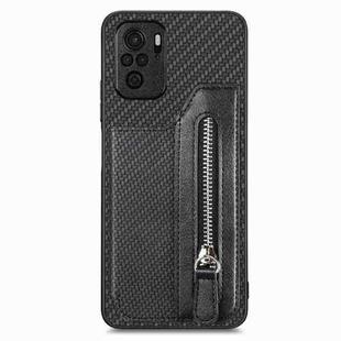 For Redmi Note 10 4G Carbon Fiber Horizontal Flip Zipper Wallet Phone Case(Black)