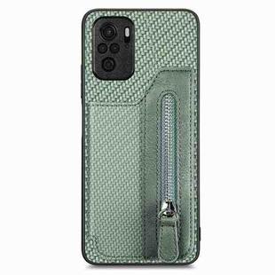 For Redmi Note 10 4G Carbon Fiber Horizontal Flip Zipper Wallet Phone Case(Green)