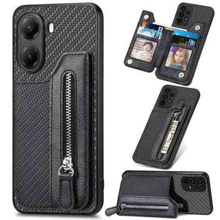 For Xiaomi Poco X7 Pro Carbon Fiber Horizontal Flip Zipper Wallet Phone Case(Black)