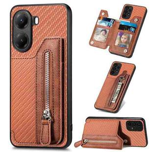 For Xiaomi Poco X7 Pro Carbon Fiber Horizontal Flip Zipper Wallet Phone Case(Brown)
