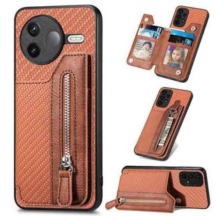For Redmi K80 / Poco F7 Pro Carbon Fiber Horizontal Flip Zipper Wallet Phone Case(Brown)