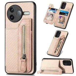 For Redmi K80 / Poco F7 Pro Carbon Fiber Horizontal Flip Zipper Wallet Phone Case(Khaki)