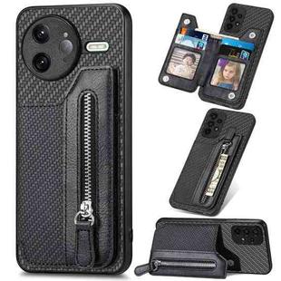 For Redmi K80 Pro / Poco F7 Ultra Carbon Fiber Horizontal Flip Zipper Wallet Phone Case(Black)