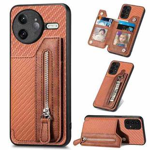 For Redmi K80 Pro / Poco F7 Ultra Carbon Fiber Horizontal Flip Zipper Wallet Phone Case(Brown)