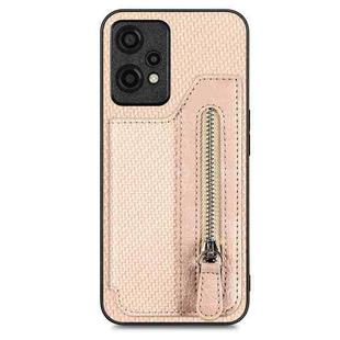 For Oneplus Nord CE 2 Lite 5G Carbon Fiber Horizontal Flip Zipper Wallet Phone Case(Khaki)