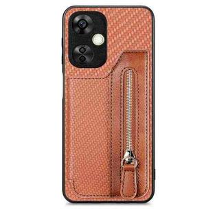 For Oneplus Nord CE 3 Lite Carbon Fiber Horizontal Flip Zipper Wallet Phone Case(Brown)