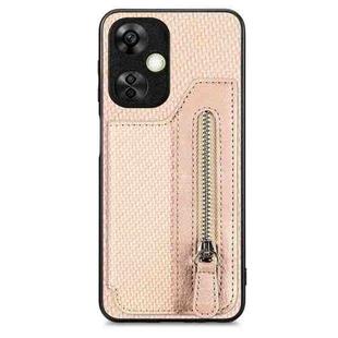 For Oneplus Nord CE 3 Lite Carbon Fiber Horizontal Flip Zipper Wallet Phone Case(Khaki)