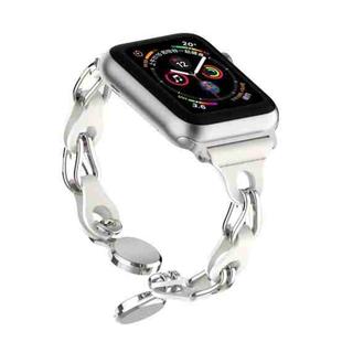 For Apple Watch 2 38mm Hollow Leather Chain Magnetic Buckle Watch Band(White)