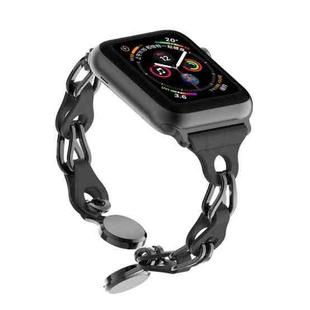 For Apple Watch 3 38mm Hollow Leather Chain Magnetic Buckle Watch Band(Black)