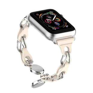 For Apple Watch 4 40mm Hollow Leather Chain Magnetic Buckle Watch Band(Starlight Color)
