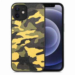 For iPhone 12 Camouflage Leather Back Cover Phone Case(Yellow)