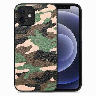 For iPhone 12 Camouflage Leather Back Cover Phone Case(Green)