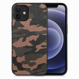 For iPhone 12 Camouflage Leather Back Cover Phone Case(Brown)