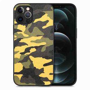 For iPhone 12 Pro Camouflage Leather Back Cover Phone Case(Yellow)