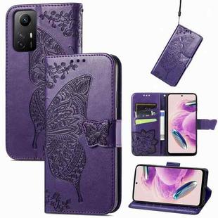 For Xiaomi Redmi Note 12S Butterfly Love Flower Embossed Leather Phone Case(Dark Purple)