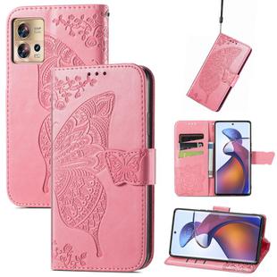 For Motorola Moto Edge 30 Fusion Butterfly Love Flower Embossed Leather Phone Case(Pink)