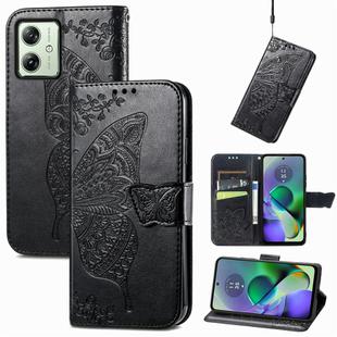 For Motorola Moto G54 5G Butterfly Love Flower Embossed Leather Phone Case(Black)