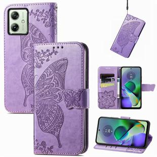 For Motorola Moto G54 5G Butterfly Love Flower Embossed Leather Phone Case(Light Purple)