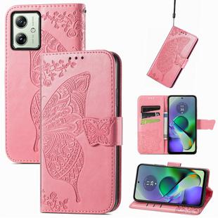 For Motorola Moto G54 5G Butterfly Love Flower Embossed Leather Phone Case(Pink)