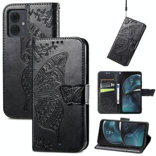 For Motorola Moto  G14 Butterfly Love Flower Embossed Leather Phone Case(Black)