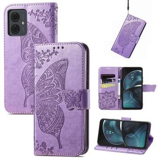 For Motorola Moto  G14 Butterfly Love Flower Embossed Leather Phone Case(Light Purple)