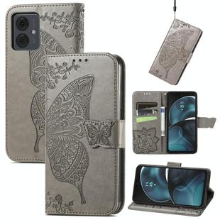 For Motorola Moto  G14 Butterfly Love Flower Embossed Leather Phone Case(Gray)