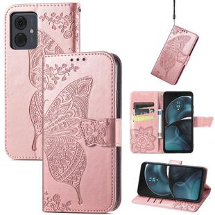 For Motorola Moto  G14 Butterfly Love Flower Embossed Leather Phone Case(Rose Pink)