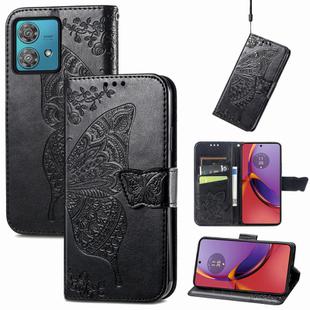 For Motorola Moto  G84 Butterfly Love Flower Embossed Leather Phone Case(Black)