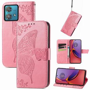 For Motorola Moto  G84 Butterfly Love Flower Embossed Leather Phone Case(Pink)