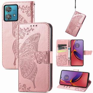 For Motorola Moto  G84 Butterfly Love Flower Embossed Leather Phone Case(Rose Pink)