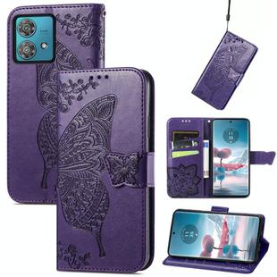 For Motorola  Edge 40 Neo Butterfly Love Flower Embossed Leather Phone Case(Dark Purple)