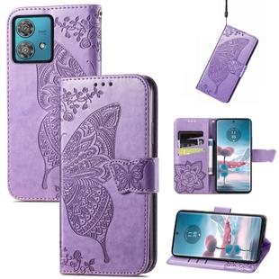 For Motorola  Edge 40 Neo Butterfly Love Flower Embossed Leather Phone Case(Light Purple)