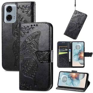 For Motorola Moto G24 Power Butterfly Love Flower Embossed Leather Phone Case(Black)