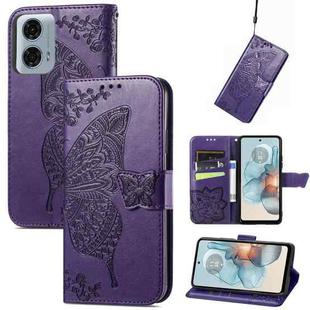 For Motorola Moto G24 Power Butterfly Love Flower Embossed Leather Phone Case(Dark Purple)