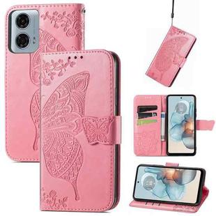 For Motorola Moto G24 Power Butterfly Love Flower Embossed Leather Phone Case(Pink)