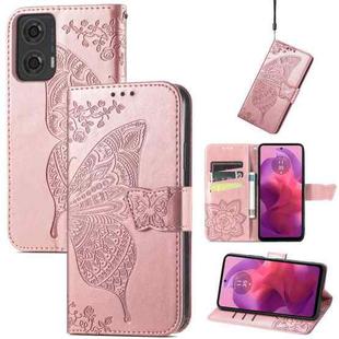 For Motorola Moto G24 Butterfly Love Flower Embossed Leather Phone Case(Rose Pink)